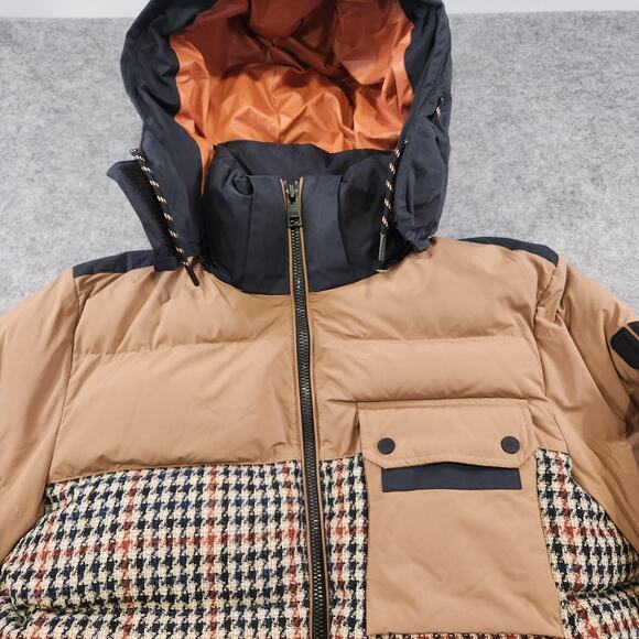 Duno Jacket Mens L? Brown Plaid Hooded Puffer Winter Coat Down Insulated Warm - Picture 4 of 16
